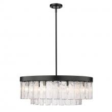  1768-9 BLK-HWG - Ciara BLK 9 Light Chandelier in Matte Black with Hammered Water Glass Shade